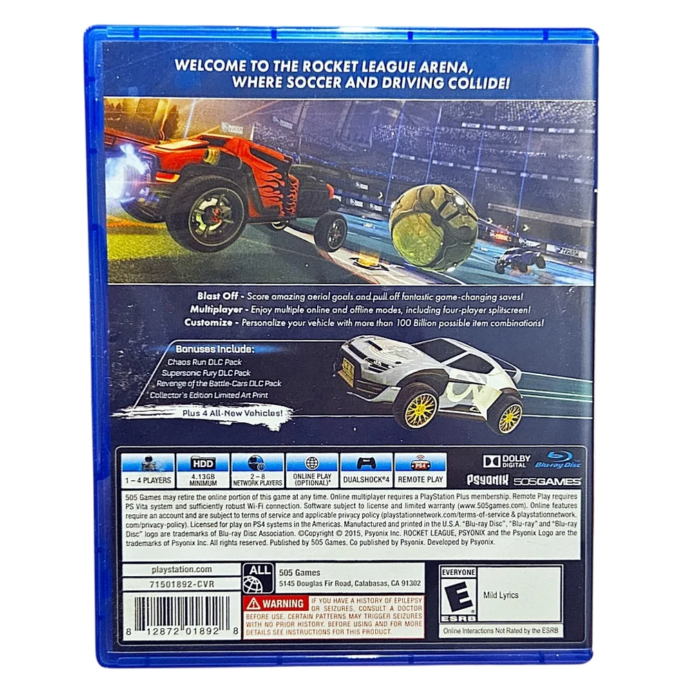 Playstation 4 PS4 Rocket League Collector's Edition Video Game E For Everyone